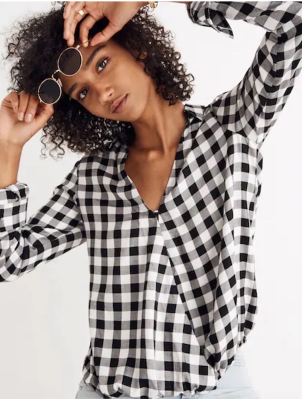 Madewell Black and White Gingham Button-Down Shirt Size M